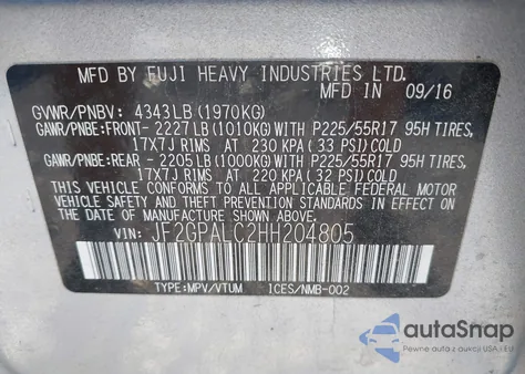 2017 Subaru Crosstrek 2.0I Limited z USA, uszkodzony, nr VIN JF2GPLAC2HH204805